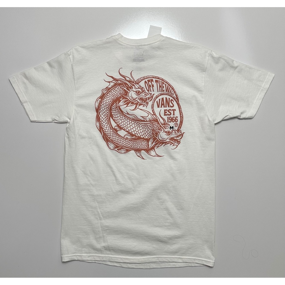 Vans Twins SS Tee White Red Dragon Graphic Off The Wall Shirt Med NWT